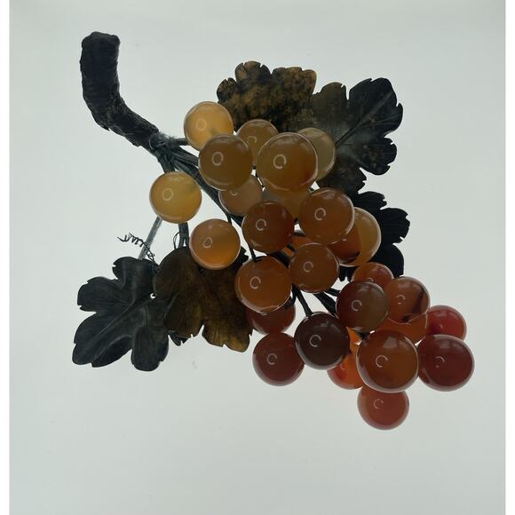 Vintage MCM Amber, Orange, Lucite, Acrylic Grape Cluster. Metal Leaves. - Picture 5 of 10